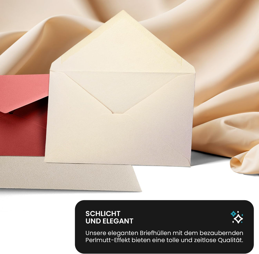 Netuno 100 Briefumschläge Perlmutt-Creme DIN lang 110x 220 mm 120g Aster Metallic Cream lange Perlmu