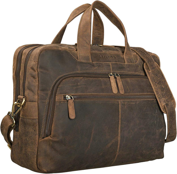 STILORD 'Lias' Echtleder Umhängetasche für Herren - Stilsicher ins nächste Meeting Mittel - Braun, M