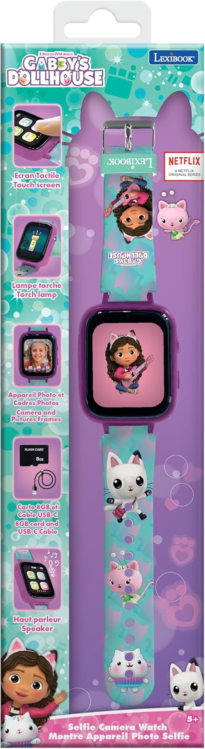 Lexibook, Gabby's Dollhouse, Selfie-Kamera-Uhr, HD-Touchscreen, 720p-Kamera, MP3-Player, integrierte