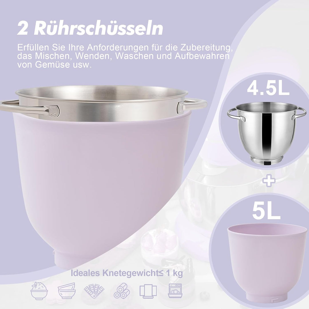 Kitchen in the Box Küchenmaschine, 4,5 L & 5 L Knetmaschine, 10+P Geschwindigkeits Teigmaschine mit