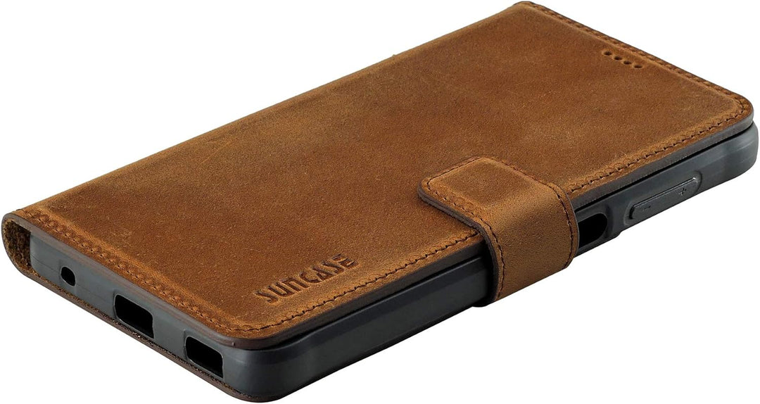 Suncase Book-Style Hülle kompatibel mit Samsung Galaxy Xcover Pro Leder Tasche (Slim-Fit) Lederhülle