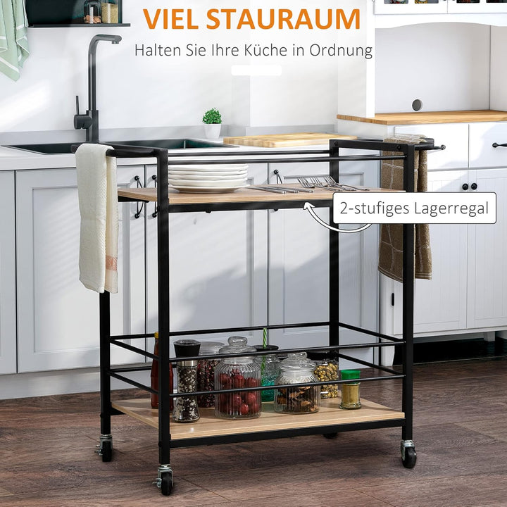 HOMCOM Küchenwagen Servierwagen Aufbewahrungswagen Beistellwagen mit 2 Ebenen und Griff Rollenwagen