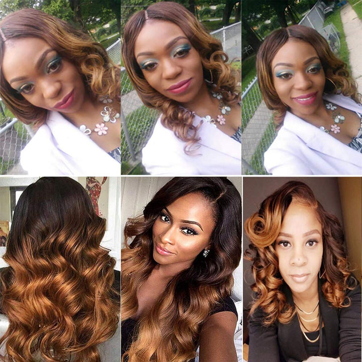 ELEE'S HAIR Ombre Menschenhaar Bundles Körperwelle mit Verschluss Ombre Bundles mit 4×4 Lace Closure