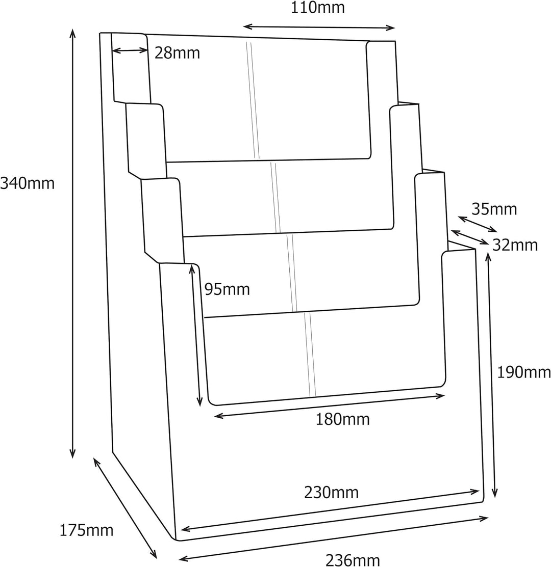 Taymar, Vierstufiger Präsentationsständer für A4/DL Prospekte 1 Stück farblos, 1 Stück