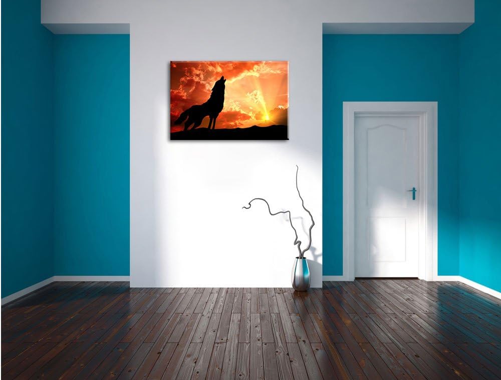 Pixxprint Wolf Heulen als Leinwandbild/Grösse: 100x70 cm/Wandbild/Kunstdruck/fertig bespannt, 100x70