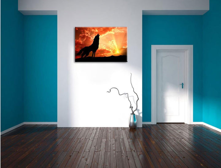 Pixxprint Wolf Heulen als Leinwandbild/Grösse: 100x70 cm/Wandbild/Kunstdruck/fertig bespannt, 100x70