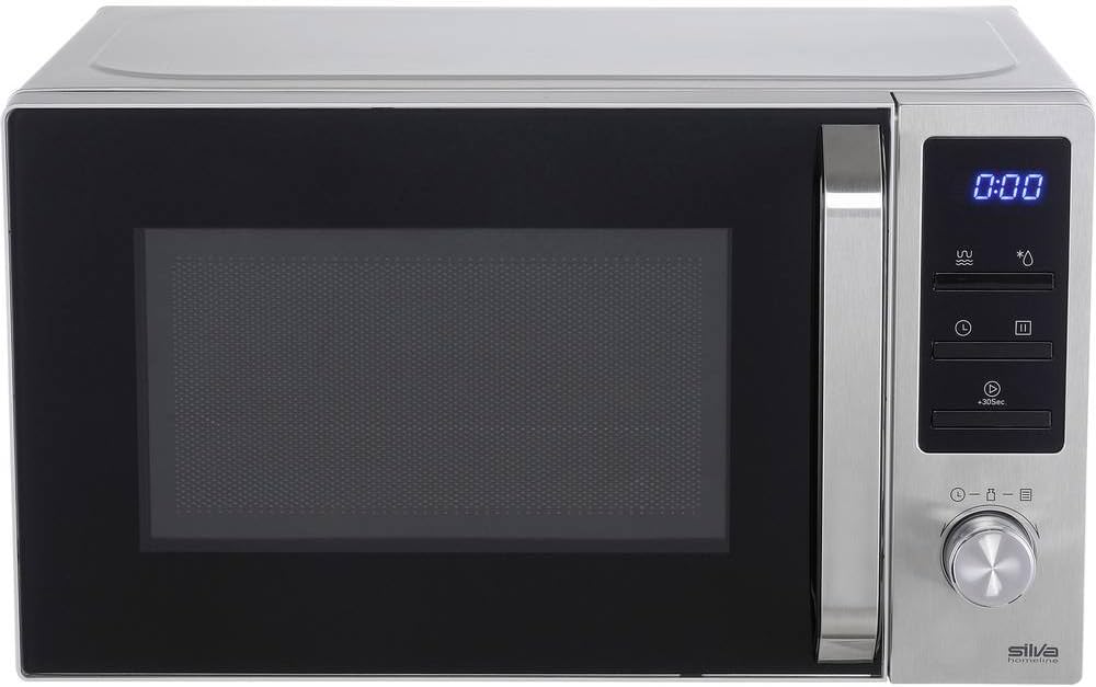 Silva-Homeline MWG-E 20.8 INOX Mikrowelle mit Grill, 800-1000 W, beleuchtetes LCD Display, 20 L Garr