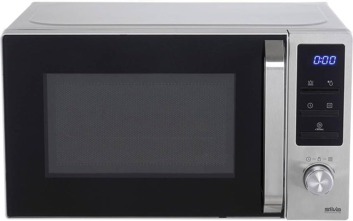 Silva-Homeline MWG-E 20.8 INOX Mikrowelle mit Grill, 800-1000 W, beleuchtetes LCD Display, 20 L Garr