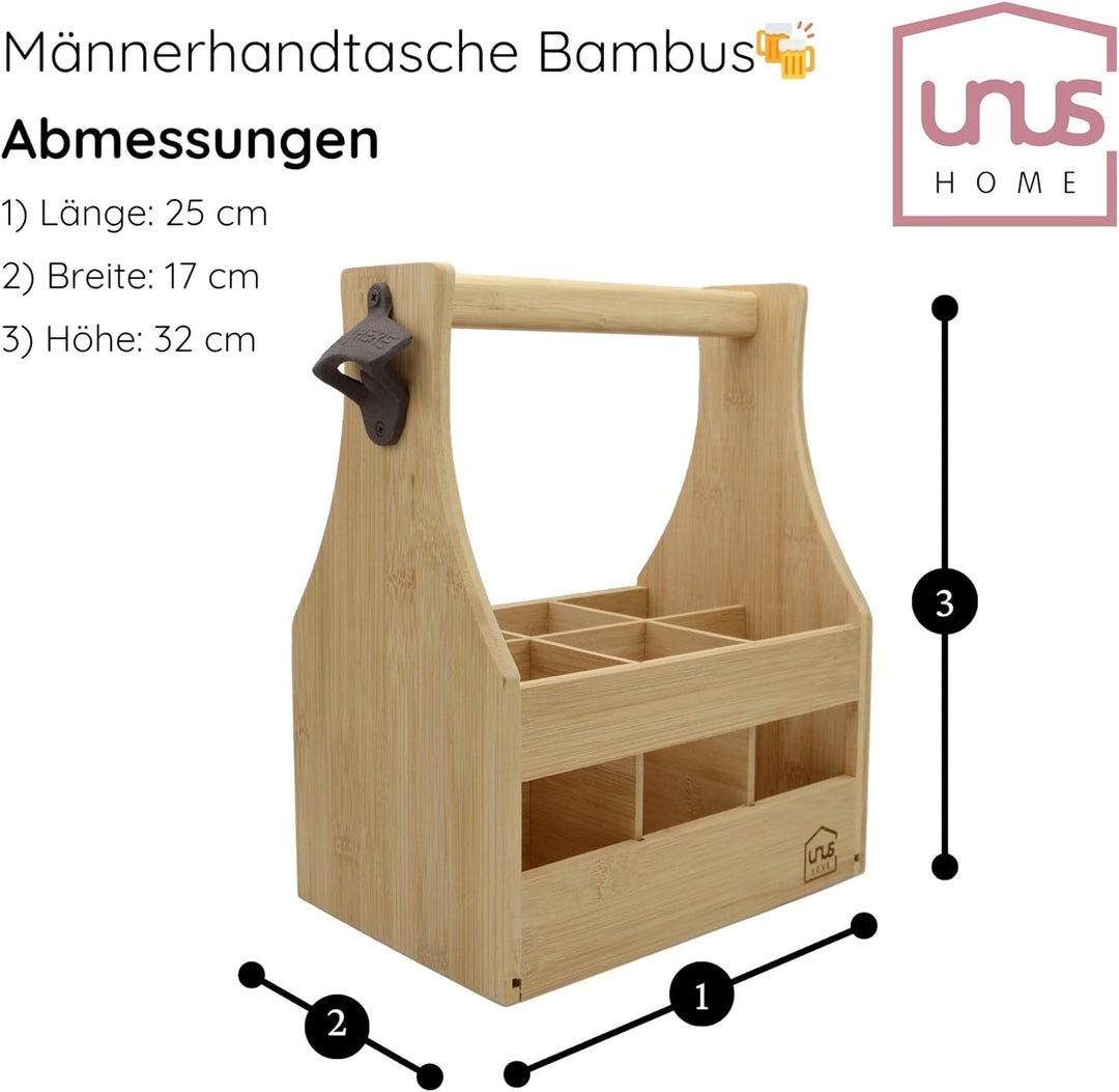 UNUS Home Männerhandtasche aus Bambus Bier, Flaschenträger aus Holz für 6 Flaschen, Bierträger mit F