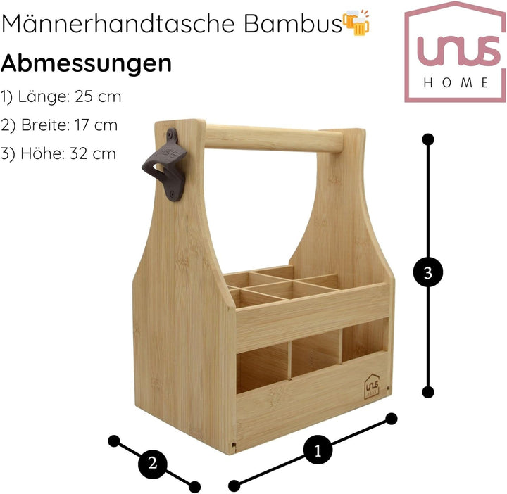UNUS Home Männerhandtasche aus Bambus Bier, Flaschenträger aus Holz für 6 Flaschen, Bierträger mit F