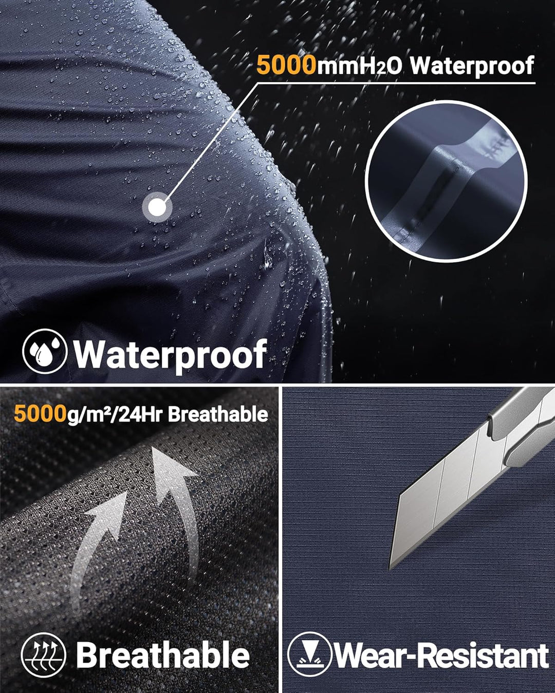 33,000ft Regenhose Herren Wasserdicht Full Zip Wanderhose, Atmungsaktiv 2-Lagen Überziehhose Fahrrad