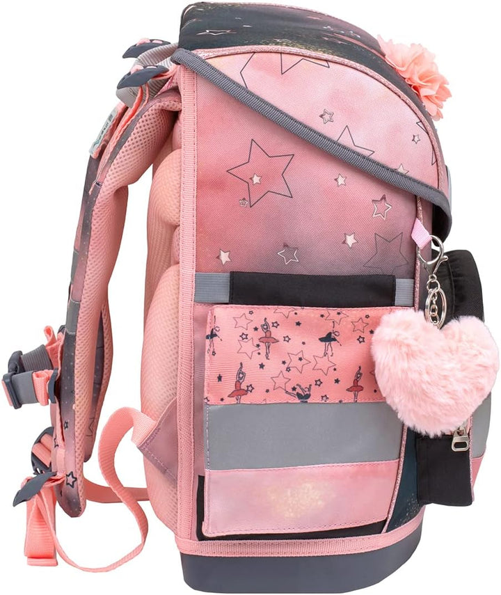 Belmil ergonomischer Schulranzen Set 4 -teilig für Mädchen 1-4 Klasse Grundschule/ Brustgurt / Magne