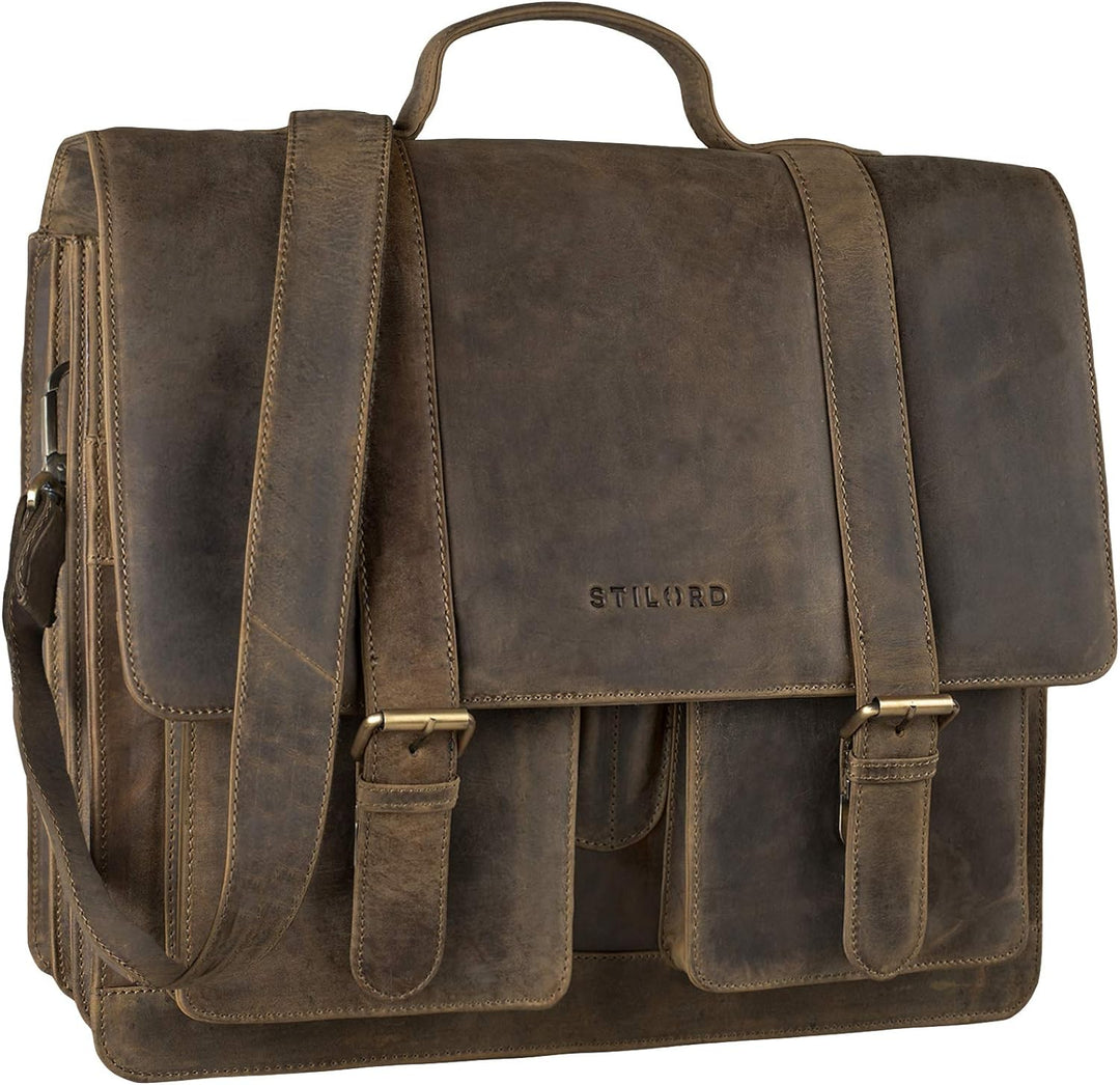 STILORD 'Marius' Klassische Lehrertasche Leder Schultasche XL gross Aktentasche zum Umhängen Busines