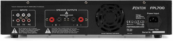 Fenton FPL700 PA Verstärker 700 Watt, 3 Kanal Endstufe, Digitalverstärker mit Bluetooth, AUX, USB, M