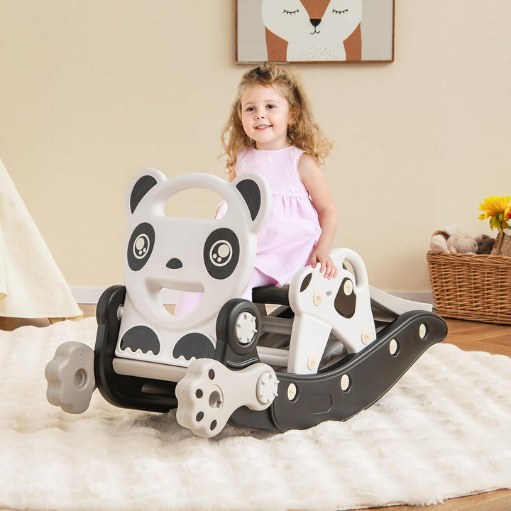 COSTWAY 5 in 1 Kinder Rutsche, Schaukelpferd, Kinderrutsche mit Basketball & Ringspiel für Kinder vo