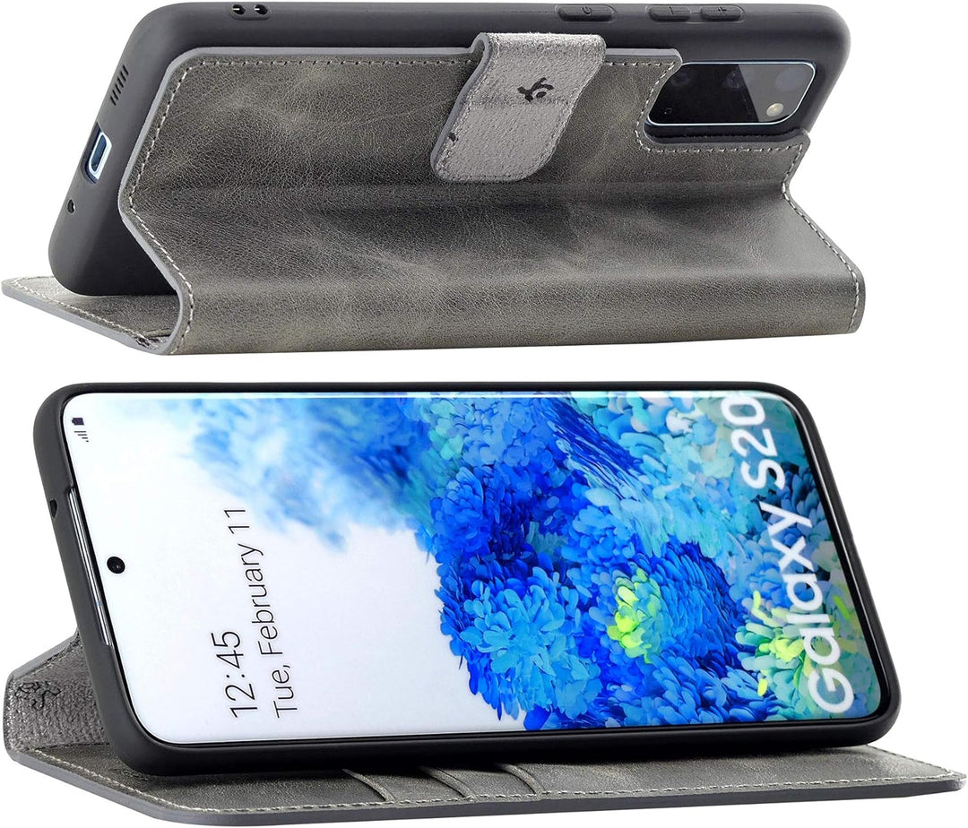 Suncase Book-Style Hülle kompatibel mit Samsung Galaxy S20 Leder Tasche (Slim-Fit) Lederhülle Handyt