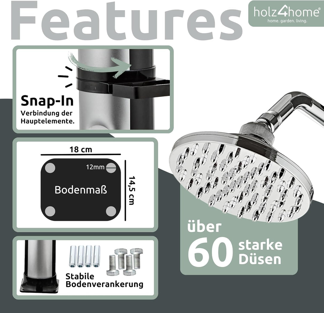 holz4home® Solardusche Gartendusche I Aussendusche mit Warmwasser bis 60°C I Outdoordusche für Garte