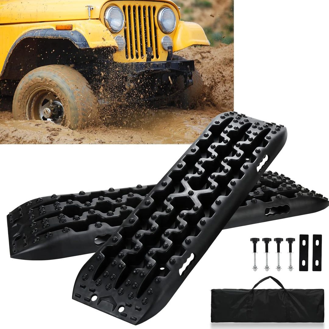 Ansobea Anfahrhilfe Traktionsmatte Offroad,2 Stück Recovery Board Tracks Mats,mit Befestigungsstifte