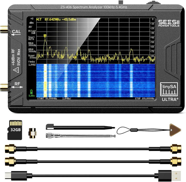 Seesii TinySA Ultra Spektrumanalysator, 2023 Aufgerüsteter Handheld-Frequenzanalysator 4,0'' 100kHz-