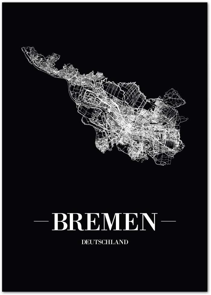 JUNIWORDS Stadtposter, Bremen, Wähle eine Grösse, 40 x 60 cm, Poster, Schrift A, Schwarz 40 x 60 cm