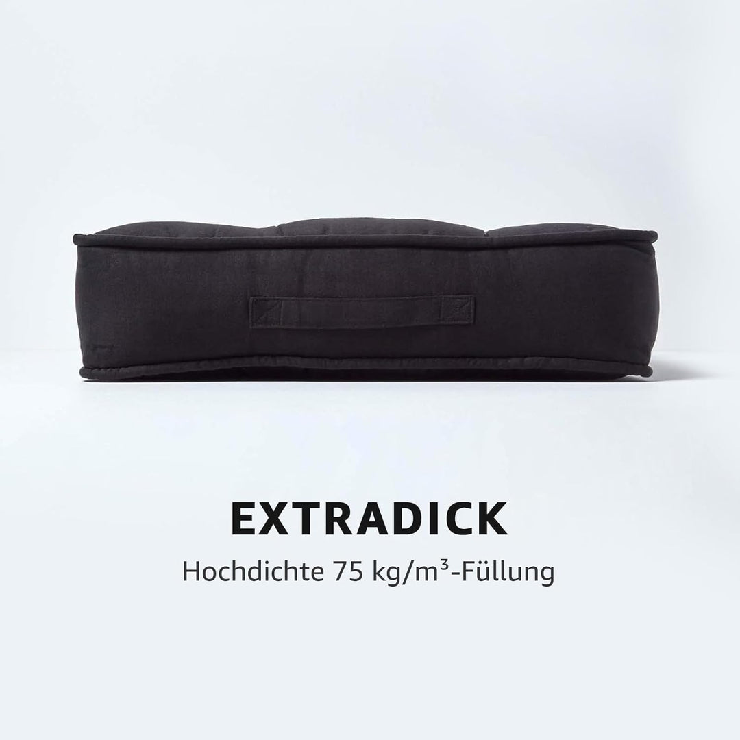 Homescapes Dickes Sitzkissen 50x50 cm schwarz, 10 cm hohe Sesselauflage/Sitzerhöhung mit Velours-Bez