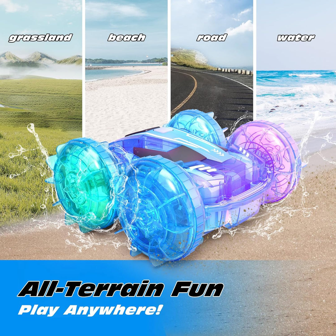 Tecnock 2024 Amphibisches Ferngesteuertes Auto Boot für Kinder, 4WD RC Stunt Auto mit Handsteuerung,