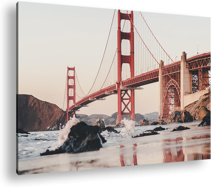 deyoli rote Golden Gate Brücke Format: 80x60 cm als Leinwandbild, Motiv fertig gerahmt auf Echtholzr