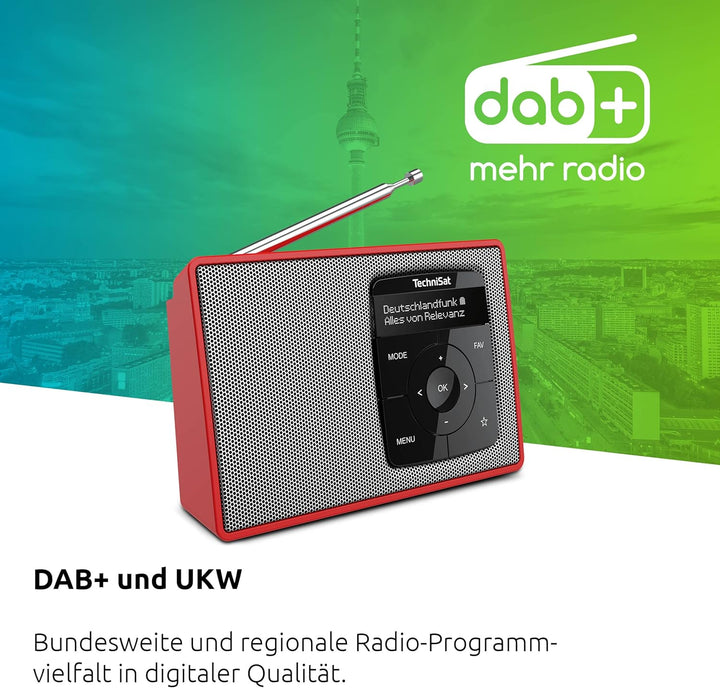 TechniSat DIGITRADIO 2 - Tragbares DAB+/UKW-Radio mit Akku (mit Bluetooth Audiostreaming, Weckfunkti