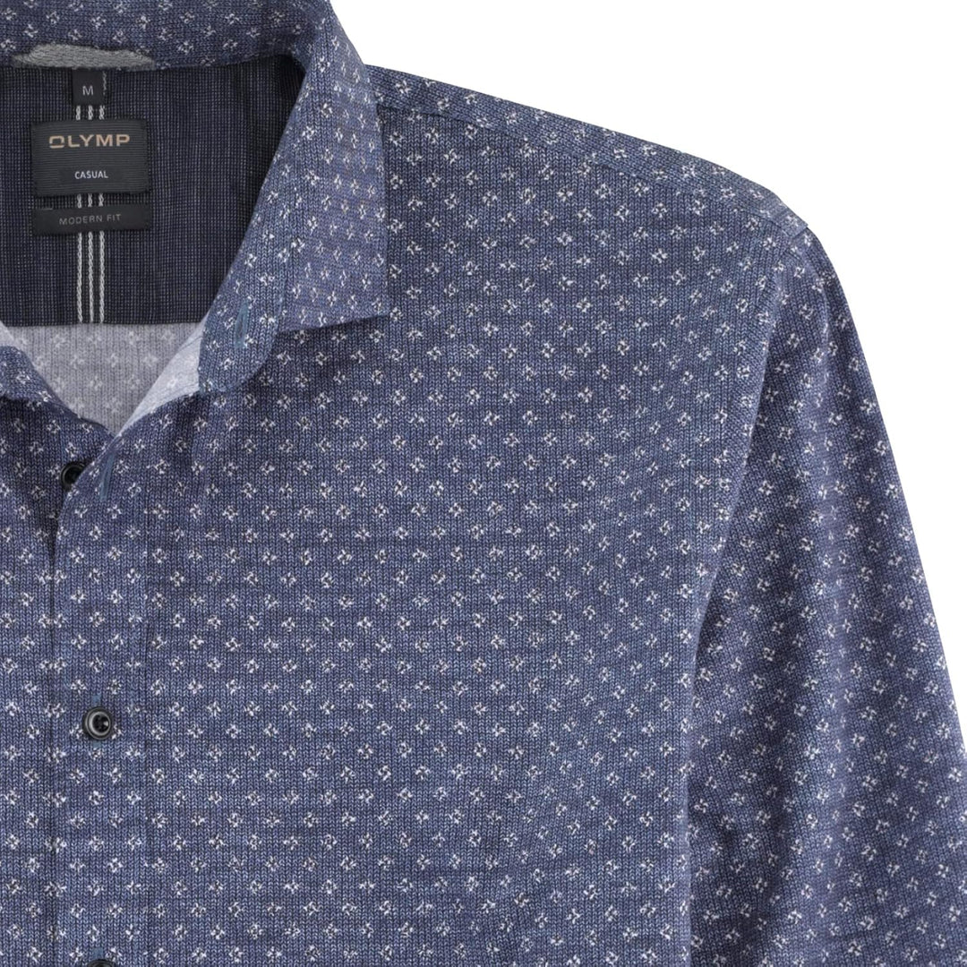 OLYMP Herren Freizeithemd Langarm Casual,Digitaldruck,modern fit,Kent-Kragen S Marine 18, S Marine 1