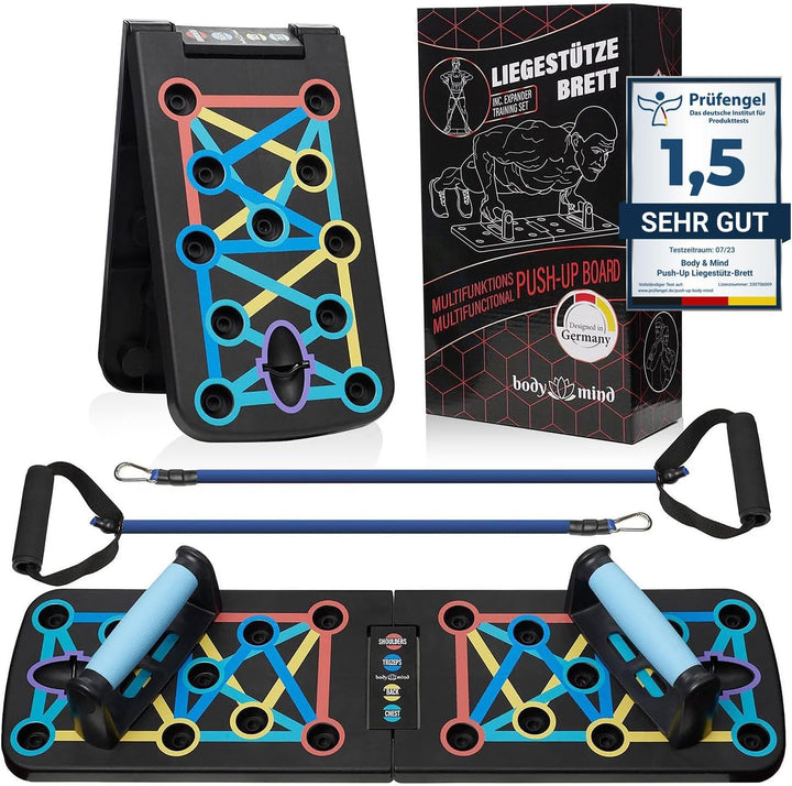Body & Mind® Push-Up Liegestütz-Brett; Faltbares Multifunktions Elite Rack Fitness-Board für Ganzkör