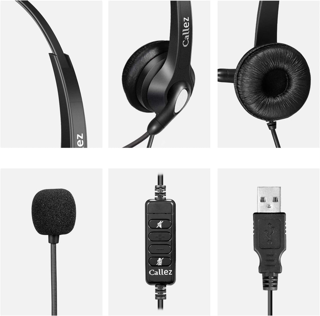 PC Headset USB mit Mikrofon Noise Cancelling & Lautstärkeregler, PC Kopfhörer für Laptop Skype UC Ly