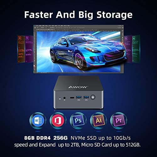 AWOW Mini PC Wi-10 Pro,Celeron J4125 mit 8GB DDR4/ NVMe M.2 256GB SSD 4K@60Hz, AK41 Desktopcomputer
