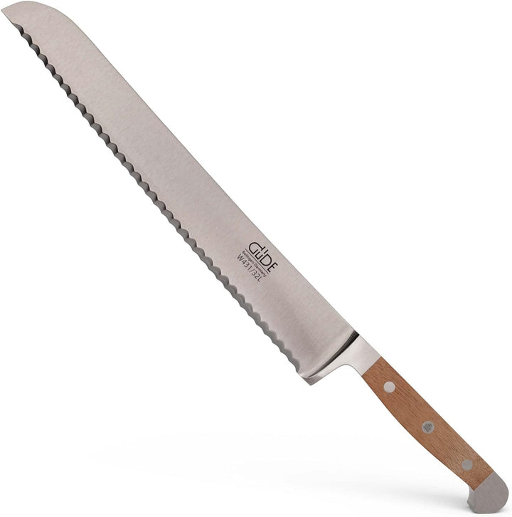 GÜDE Solingen - Brotmesser Linkshänder geschmiedet, 32 cm, Walnussholz, ALPHA WALNUSS, Doppelkropf,