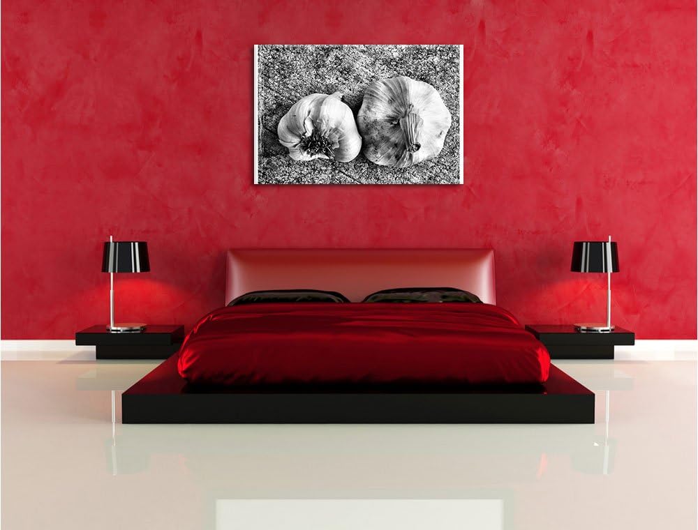 Pixxprint Zwei Knoblauchknollen / 100x70cm Leinwandbild bespannt auf Holzrahmen/Wandbild Kunstdruck