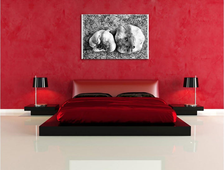 Pixxprint Zwei Knoblauchknollen / 100x70cm Leinwandbild bespannt auf Holzrahmen/Wandbild Kunstdruck