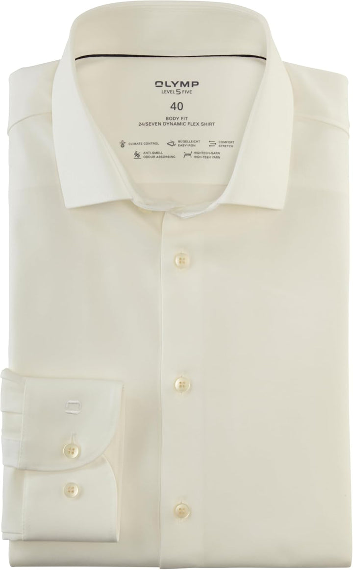 OLYMP Herren Businesshemd Langarm Level Five 24/Seven,Twill,Body fit,Modern Kent 39 Hellbeige 20, 39