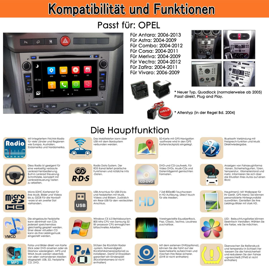 iFreGo 7 Zoll Radio,Autolink mit GPS,DVD,CD,RDS,2 Din Autoradio Bluetooth fĂŒr Opel Astra, Corsa, Vec