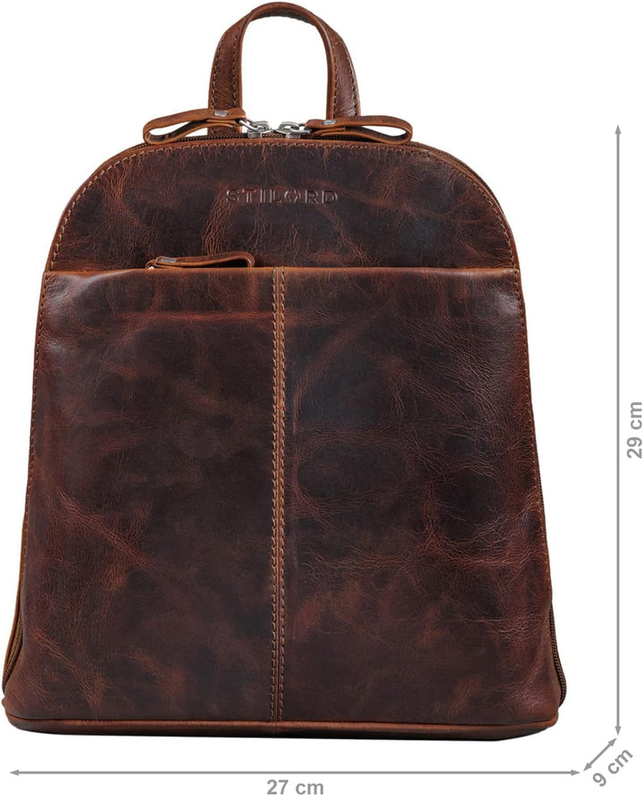 STILORD 'Olivia' City Rucksack Damen Leder Daypack kleiner Lederrucksack Rucksackhandtasche zum Ausg
