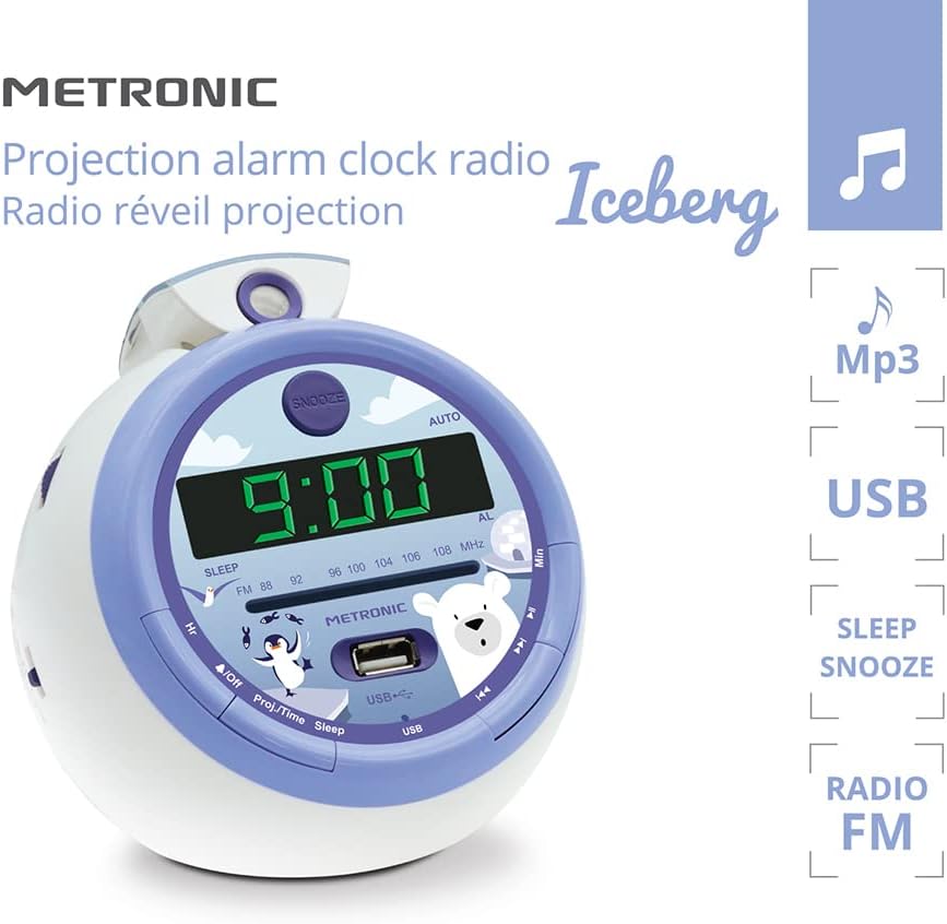 Metronic Iceberg 477344 Radiowecker FM USB Projektion Dual Alarm Lila Iceberg Lila, Iceberg Lila