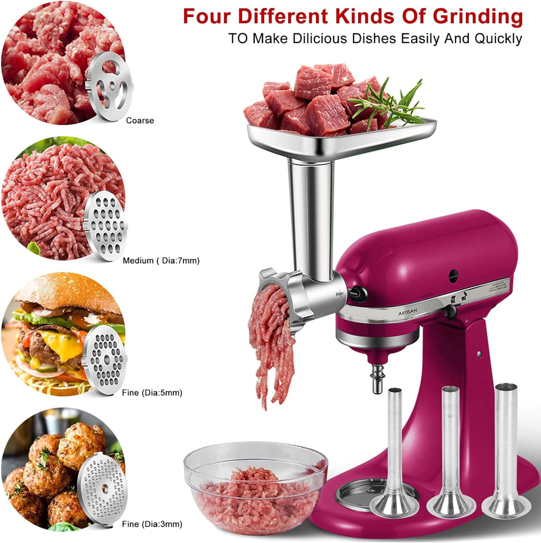 Fleischwolf Aufsatz für Kitchen-Aid Küchenmaschinen,als Kitchen-aid Standmixer Zubehör mit 4 Mahlsch