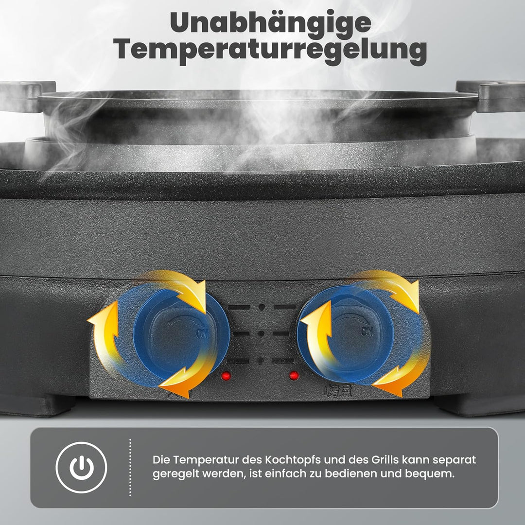 ENFRIFAM 2200W 2 in 1 Multifunktions Elektro Hot Pot und Grill Combo, rauchfreier Split Shabu Shabu