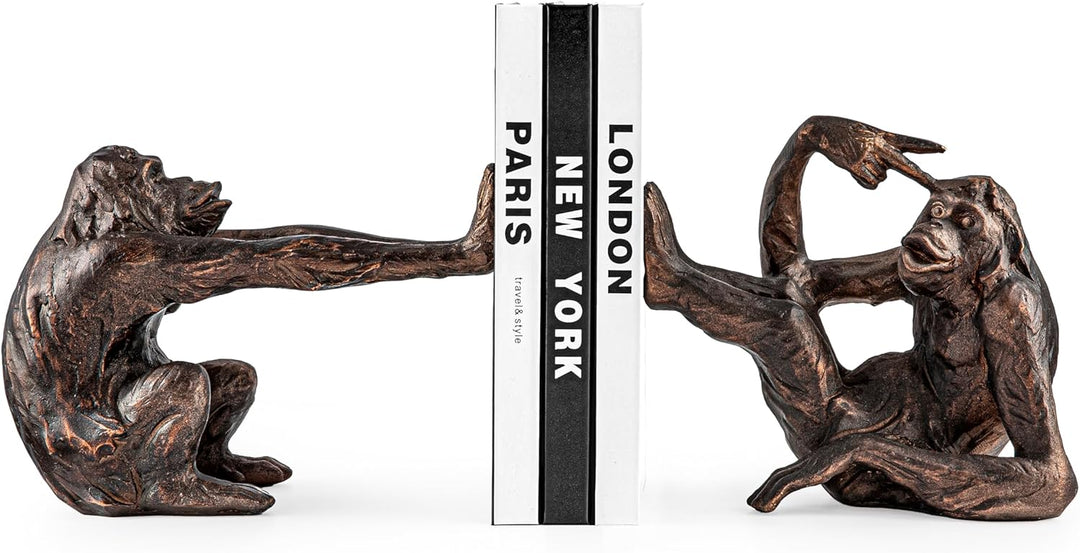 Buchstützen Affen | dekorative Affen Buchstütze aus Kunststein (Polyresin) | Bookend ist 2,5 KG schw