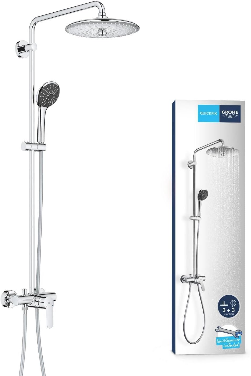 GROHE Vitalio Joy 260 - Duschsystem mit Einhandmischer (wassersparend, 3 Strahlarten, Wandmontage, A