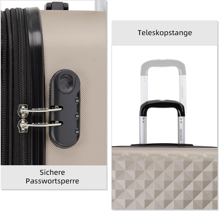BEIBYE Zwillingsrollen 2066 Hartschale Trolley Koffer Reisekoffer Gepäck M-L-XL-Set (Champagner, M)