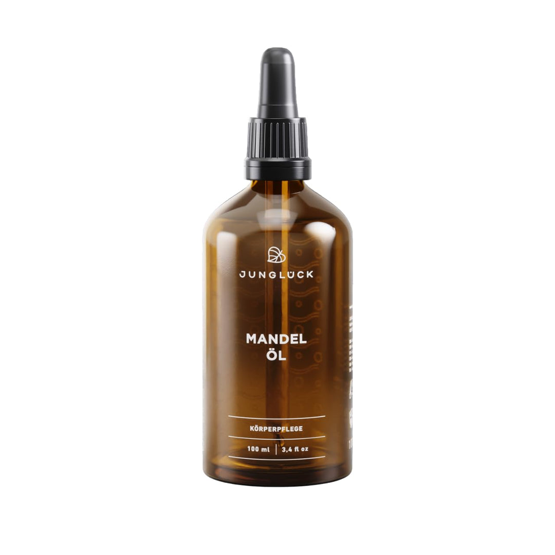 JUNGLÜCK Mandelöl BIO kaltgepresst 100ml - Vegan | 100% rein, natürliches Öl pflegt besonders trocke
