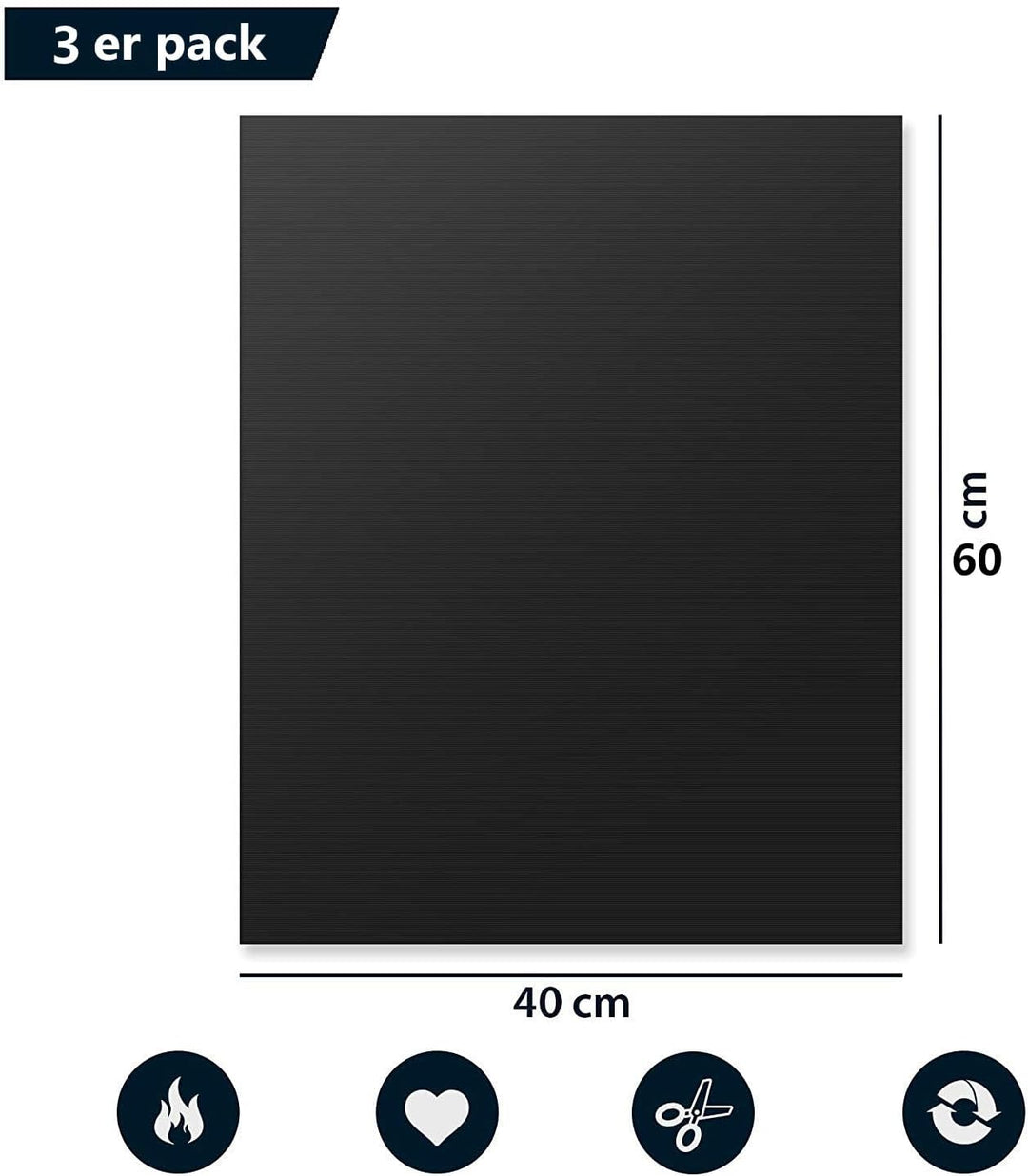 BBQ Grillmatte 60x40 - Wiederverwendbare Premium Grill und Backmatte mit Teflon Antihaftbeschichtung