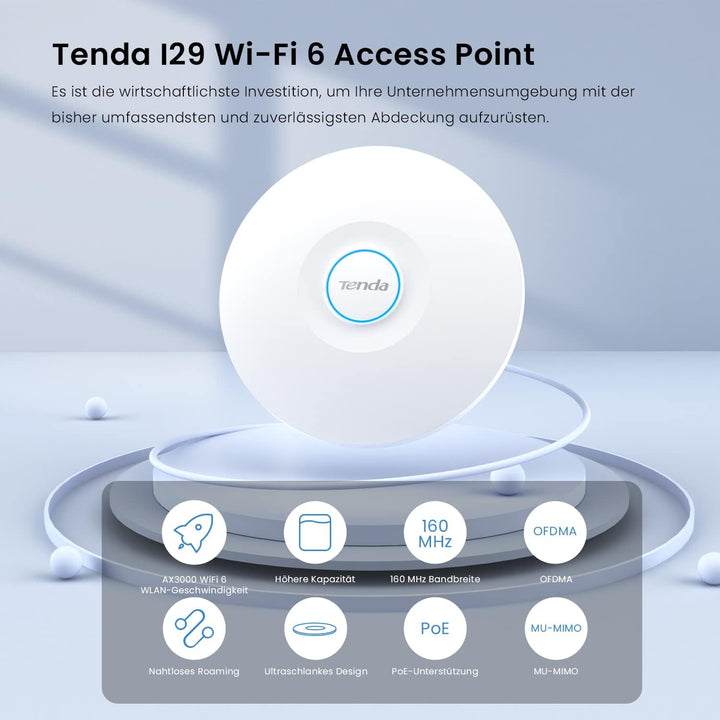 Tenda i29 AX3000 Access Point PoE WiFi 6 (802.11ax Dualband, MU-MIMO & OFDMA, 2 Gigabit Ports, WPA3,
