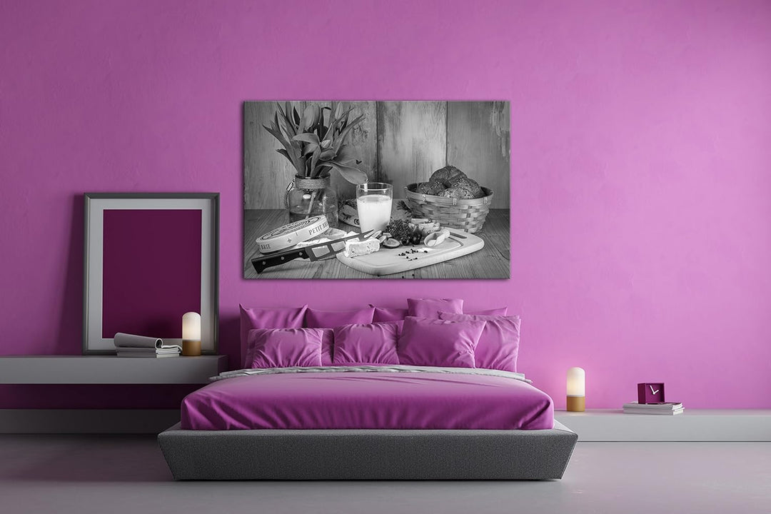 deyoli nahrhaftes Frühstück Effekt: Schwarz/Weiss Format: 80x60 als Leinwand, Motiv fertig gerahmt a