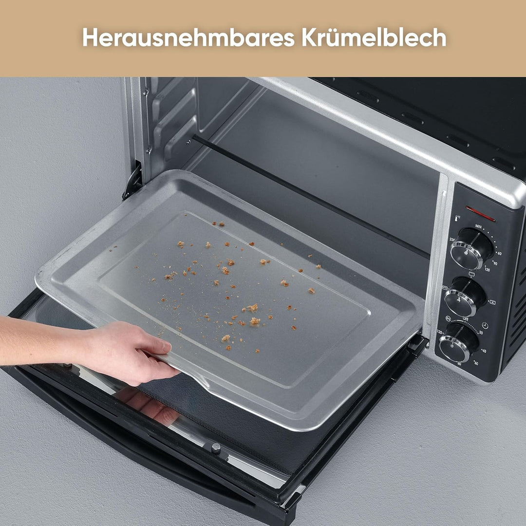 SEVERIN Back- und Toastofen mit Umluftfunktion, Mini Backofen mit Grillrost, Backblech, Drehspiess u