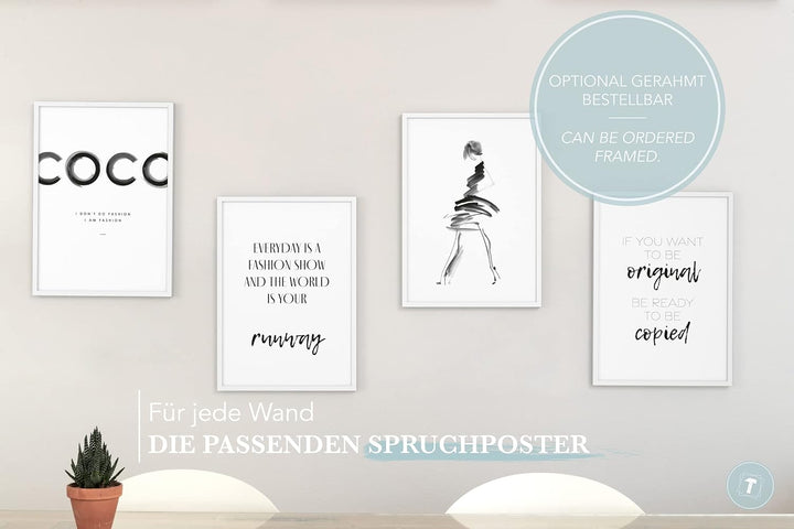 Papierschmiede® Premium Spruchposter Set 4er 50x70 cm (B2), Motiv: Coco Brush, Fashion Quote, Poster